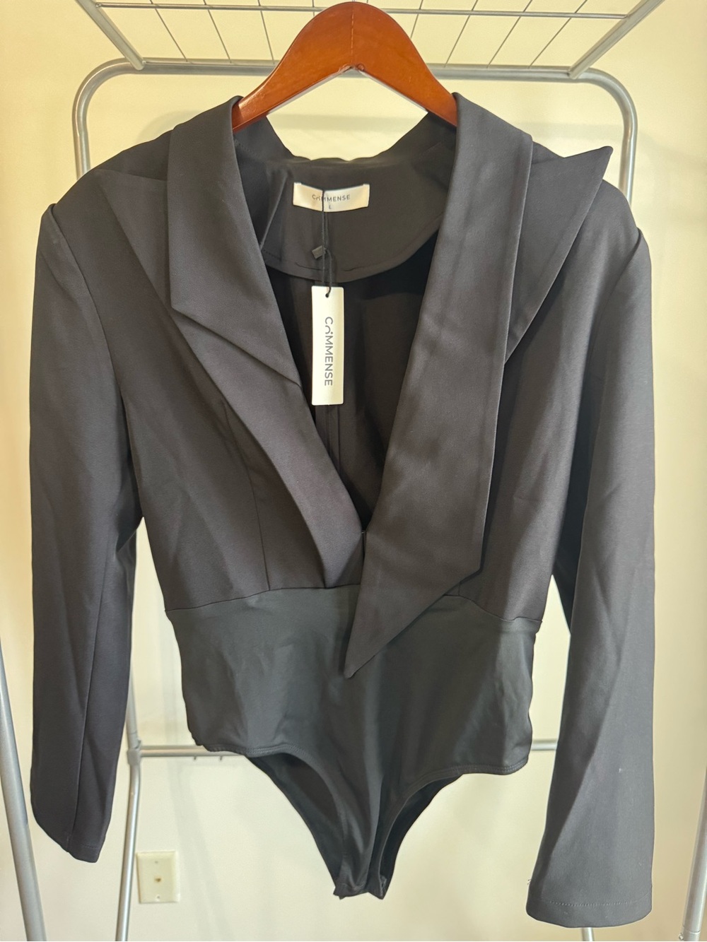Commense NWT black Collar Long-Sleeve Bodysuit Top large